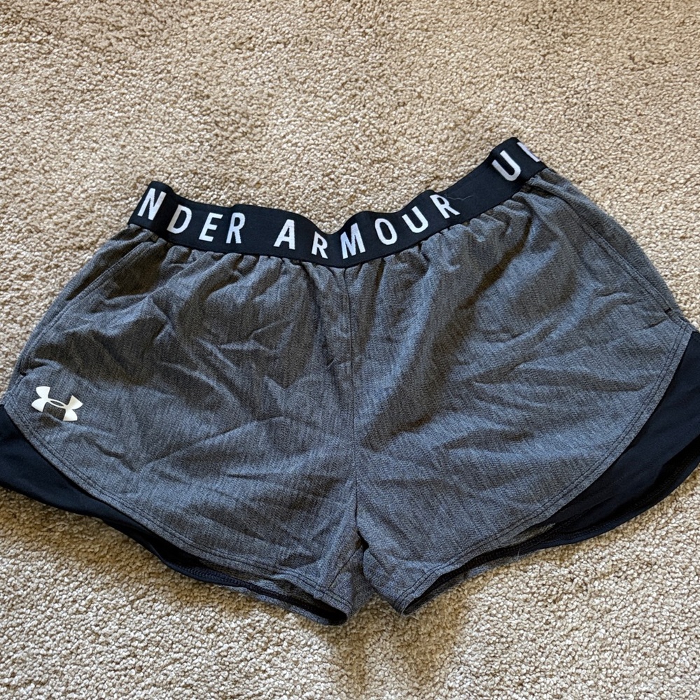 Under Armour Women's Gray Athletic Shorts with Black Branded Waistband